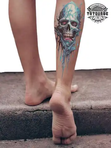 Tatouage éphémère mollet tête de mort