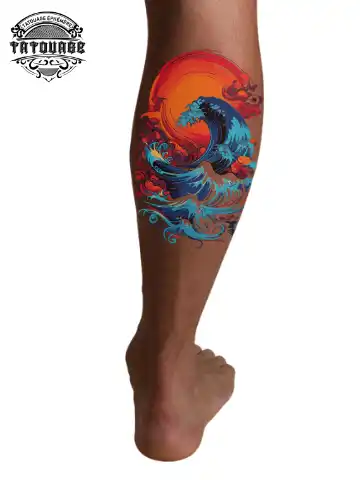 tatouage ephemere mollet vague photo Tatouage éphémère mollet vague
