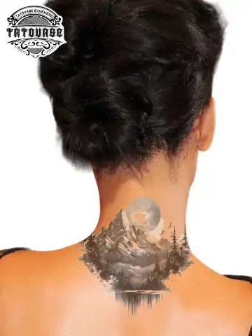 Tatouage éphémère montagne nuque