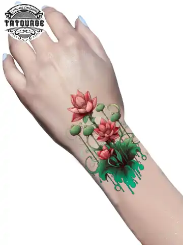 tatouage ephemere nenuphar poignet photo Tatouage éphémère nénuphar poignet