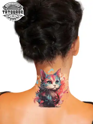 Tatouage éphémère nuque chat