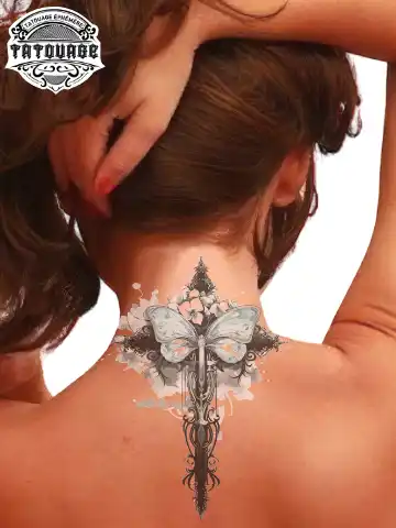 tatouage ephemere nuque croix photo Tatouage éphémère nuque croix