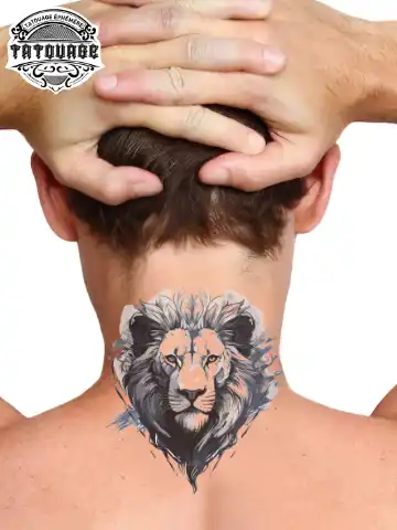 Tatouage éphémère nuque lion