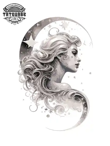 tatouage ephemere nuque lune Tatouage éphémère nuque lune