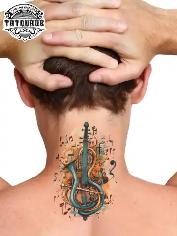 Tatouage éphémère nuque note de musique
