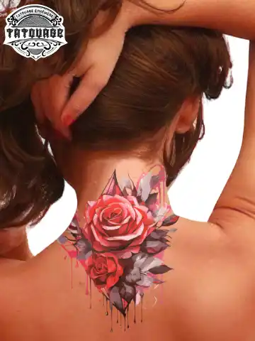 tatouage ephemere nuque rose photo Tatouage éphémère nuque rose