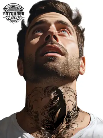 Tatouage éphémère oiseau cou homme