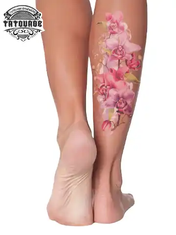 tatouage ephemere orchidee mollet photo Tatouage éphémère orchidée mollet