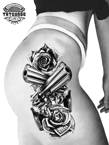 tatouage ephemere revolver hanche photo Tatouage éphémère revolver hanche