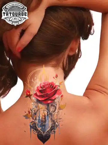 tatouage ephemere rose nuque femme photo Tatouage éphémère rose nuque femme