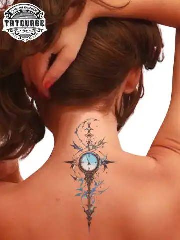 tatouage ephemere unalome nuque photo Tatouage éphémère unalome nuque