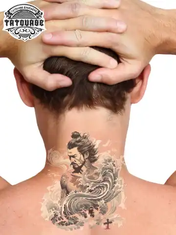 Tatouage éphémère vague nuque