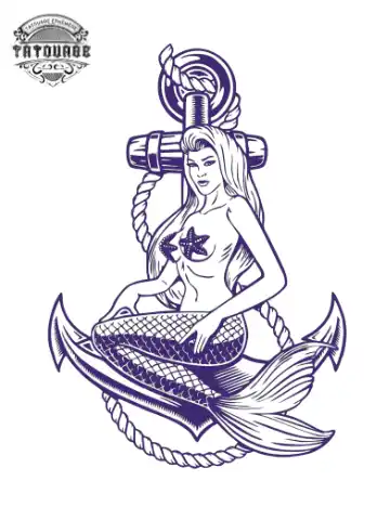 tatouage ephemere ancre sirene Tatouage éphémère ancre sirène