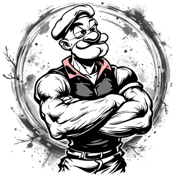 popeye Tatouage Popeye Musclé Noir & Gris