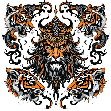 tmpd4684o0q.webp Tatouage Tigre Viking Mandala Noir-Gris