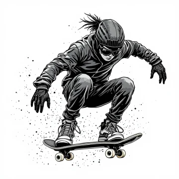 tmprkljdjnx.webp Tatouage Squelette Skater en Noir