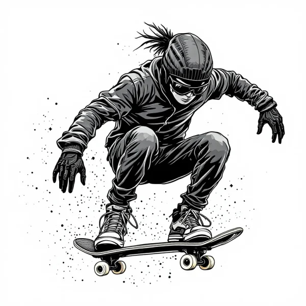 tmprkljdjnx.webp Tatouage Squelette Skater en Noir