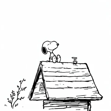 snoopy Tatouage Snoopy & Maison Gris-Noir